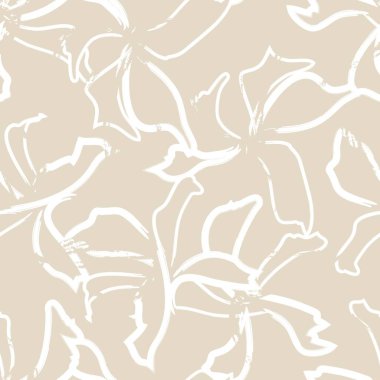 Kahverengi çiçekli fırça darbeleri moda baskıları, grafikler, arka planlar ve el sanatları için pürüzsüz desenli arka plan