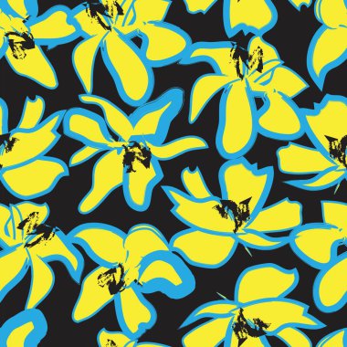 Sarı çiçekli fırça darbeleri moda baskıları, grafikler, arka planlar ve el sanatları için pürüzsüz desenli arkaplan