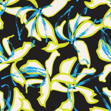 Sarı çiçekli fırça darbeleri moda baskıları, grafikler, arka planlar ve el sanatları için pürüzsüz desenli arkaplan