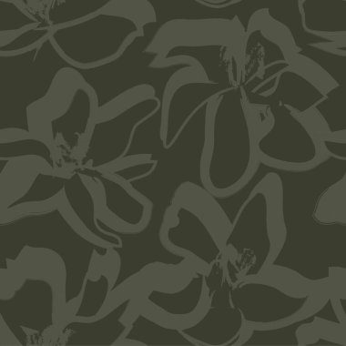 Yeşil çiçekli fırça darbeleri moda baskıları, grafikler, arka planlar ve el sanatları için pürüzsüz desenli arka plan