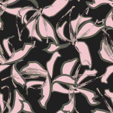 Yeşil çiçekli fırça darbeleri moda baskıları, grafikler, arka planlar ve el sanatları için pürüzsüz desenli arka plan