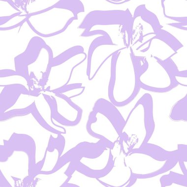 Mor çiçekli fırça darbeleri moda baskıları, grafikler, arka planlar ve el sanatları için pürüzsüz desenli arkaplan