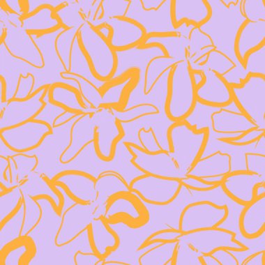 Mor çiçekli fırça darbeleri moda baskıları, grafikler, arka planlar ve el sanatları için pürüzsüz desenli arkaplan