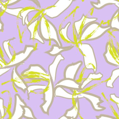 Mor çiçekli fırça darbeleri moda baskıları, grafikler, arka planlar ve el sanatları için pürüzsüz desenli arkaplan