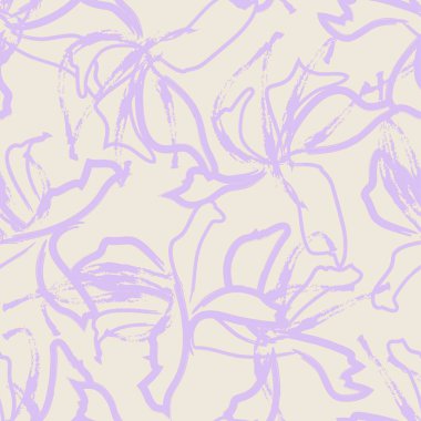 Mor çiçekli fırça darbeleri moda baskıları, grafikler, arka planlar ve el sanatları için pürüzsüz desenli arkaplan