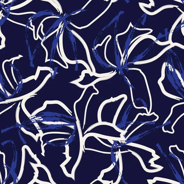 Blue Floral brush strokes seamless pattern background for fashion prints, graphics, backgrounds and crafts