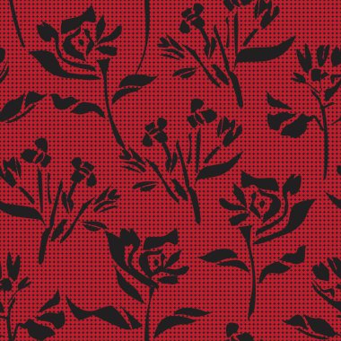Kırmızı çiçekli tropikal botanik desensiz moda tekstil ve grafikleri için noktalı arkaplan