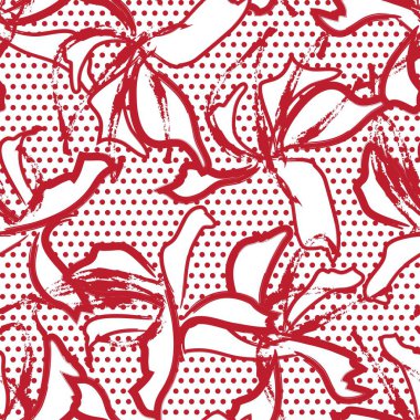 Kırmızı çiçekli tropikal botanik desensiz moda tekstil ve grafikleri için noktalı arkaplan