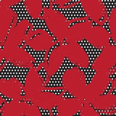Kırmızı çiçekli tropikal botanik desensiz moda tekstil ve grafikleri için noktalı arkaplan