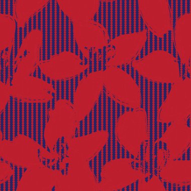 Moda tekstil ve grafikleri için çizgili arkaplanı olan kırmızı donanma bitkisel botanik deseni