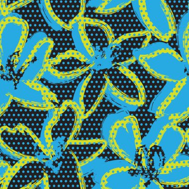 Sarı çiçekli tropikal botanik desensiz moda tekstil ve grafikleri için noktalı arkaplan