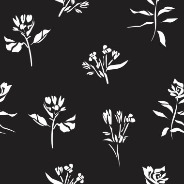 Moda baskıları, grafikler, arka planlar ve el sanatları için siyah ve beyaz bitkisel desenler