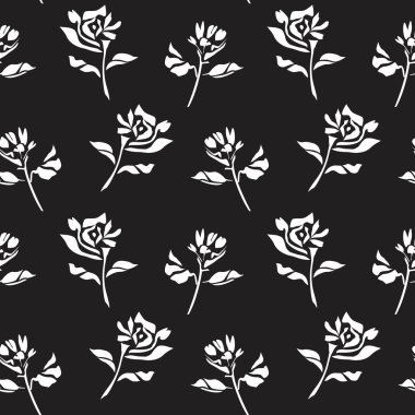 Moda baskıları, grafikler, arka planlar ve el sanatları için siyah ve beyaz bitkisel desenler