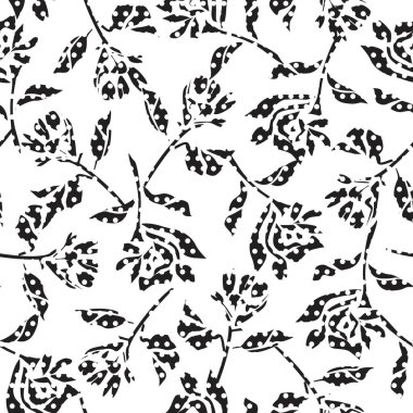 Siyah ve Beyaz çiçekli tropikal botanik desensiz moda tekstil ve grafikleri için noktalı arkaplan