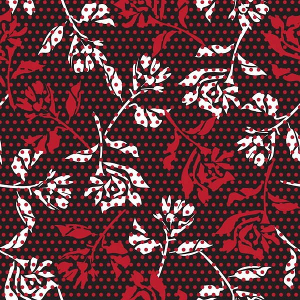 Red Floral Tropical Botanical Seamless Pattern Dotted Background Fashion Textiles — Stock Vector