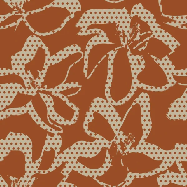 Brown Floral Tropischen Botanischen Nahtlosen Muster Gepunkteten Hintergrund Für Modetextilien — Stockvektor