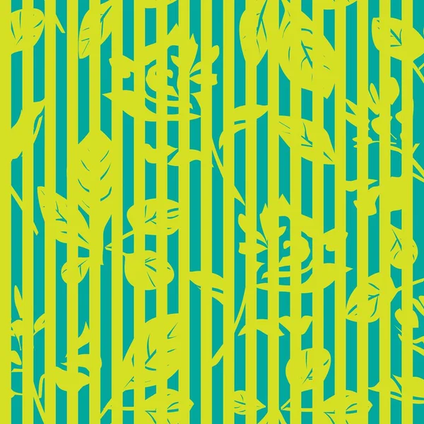 黄花热带植物无缝图案 背景条纹 用于时尚纺织品和图形 — 图库矢量图片