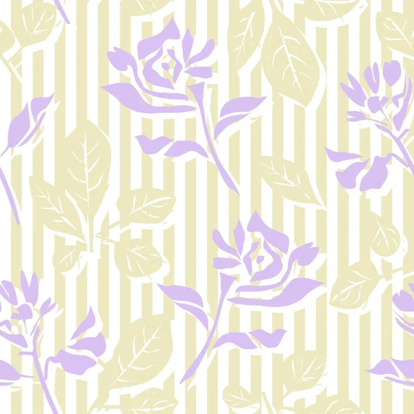 Pastel Floral Patrón Botánico Tropical Sin Costuras Con Fondo Rayado — Vector de stock