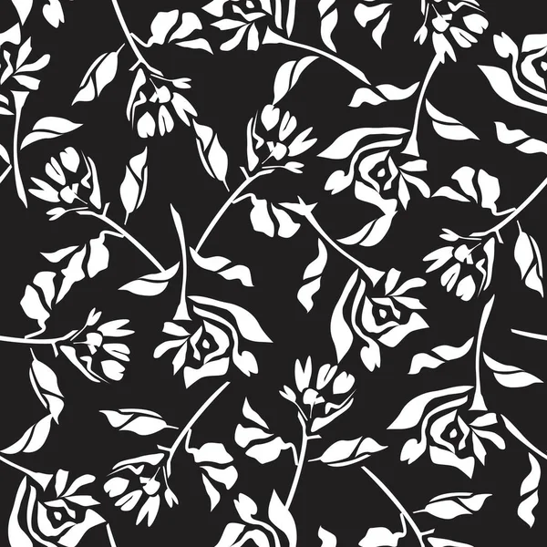 Noir Blanc Floral Botanique Fond Motif Sans Couture Pour Les — Image vectorielle