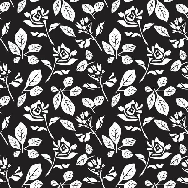 Noir Blanc Floral Botanique Fond Motif Sans Couture Pour Les — Image vectorielle