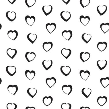 Siyah ve Beyaz Kalp şekilli fırça darbeleri moda tekstil ve grafikleri için kusursuz bir arka plan