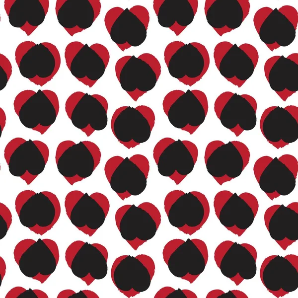 Corazón Rojo Forma Pincelada Sin Costuras Patrón Fondo Para Textiles — Vector de stock