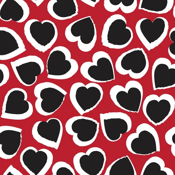 Red Heart Shaped Brush Stroke Seamless Pattern Background Fashion Textiles — Stock Vector