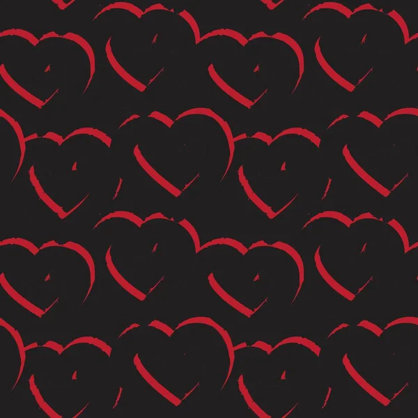 Red Heart Förmigen Pinselstrich Nahtlose Muster Hintergrund Für Modetextilien Grafiken — Stockvektor