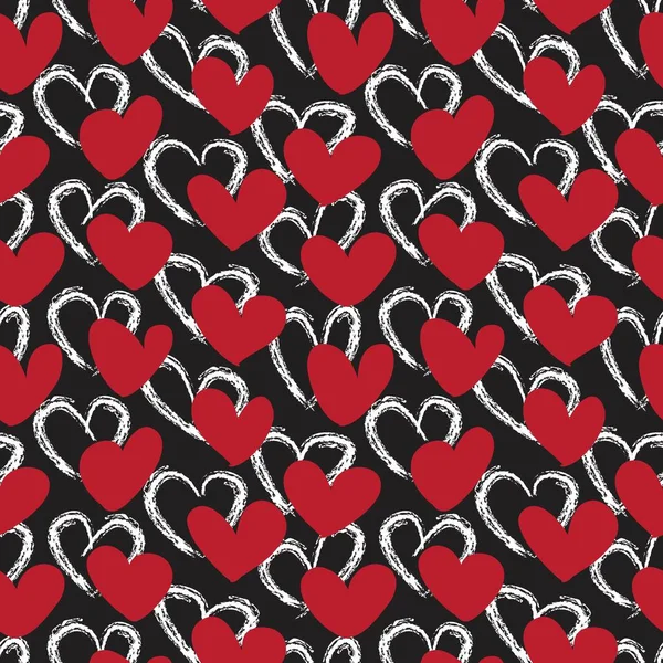 Red Heart Shaped Brush Stroke Seamless Pattern Background Fashion Textiles — Stock Vector