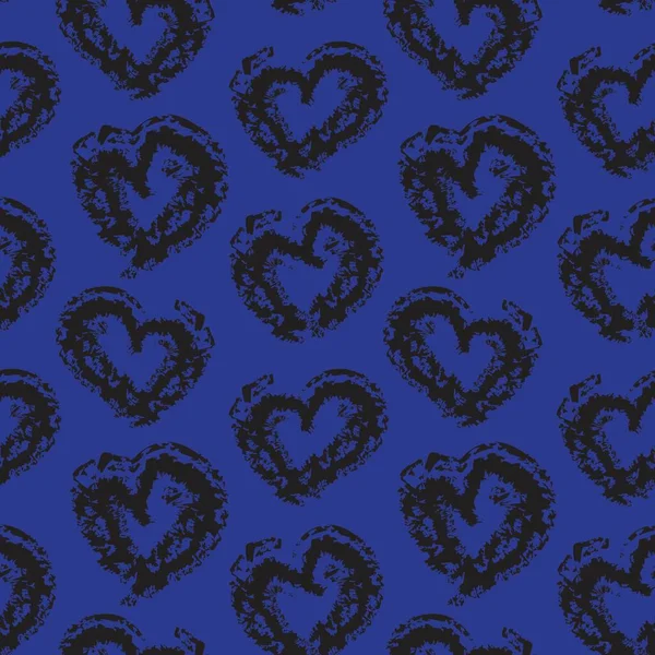 Blue Heart Shaped Brush Stroke Seamless Pattern Background Fashion Textiles — Stock Vector