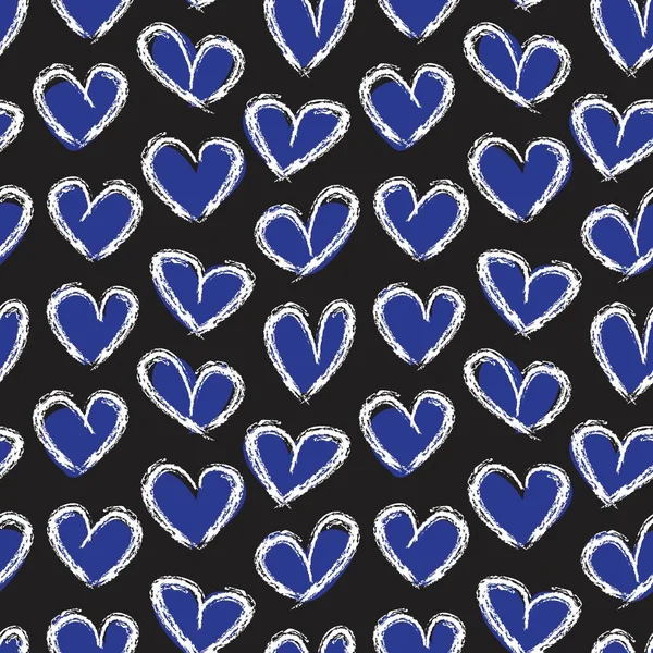 Blue Heart Shaped Brush Stroke Seamless Pattern Background Fashion Textiles — Stock Vector