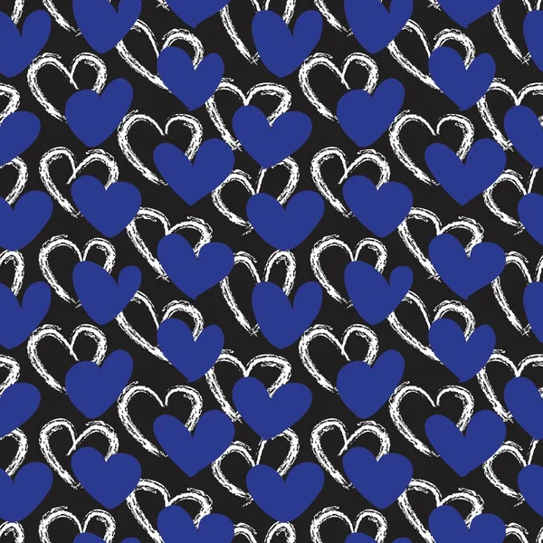 Blue Heart Kształt Pociągnięcia Pędzla Bezszwowe Tło Wzór Dla Tekstyliów — Wektor stockowy
