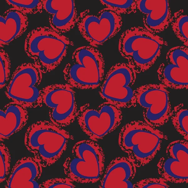 Red Navy Heart Shaped Brush Stroke Seamless Pattern Background Fashion — Stock Vector