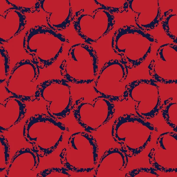 Red Navy Heart Shaped Brush Stroke Seamless Pattern Background Fashion — Stock Vector