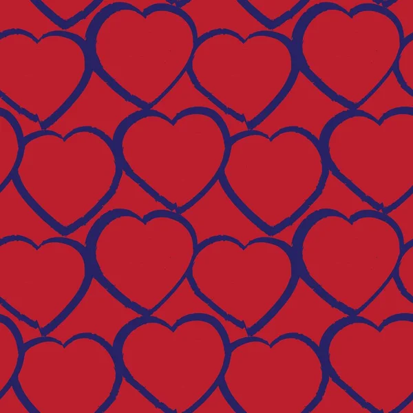Red Navy Herzförmige Pinselstrich Nahtlose Muster Hintergrund Für Modetextilien Grafiken — Stockvektor