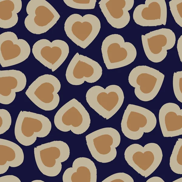 Brown Heart Shaped Brush Stroke Seamless Pattern Background Fashion Textiles — Stock Vector