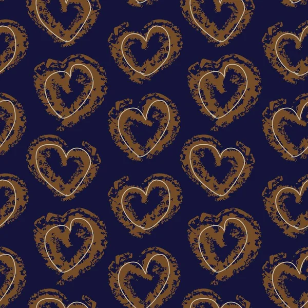 Brown Heart Shaped Brush Stroke Seamless Pattern Background Fashion Textiles — Stock Vector