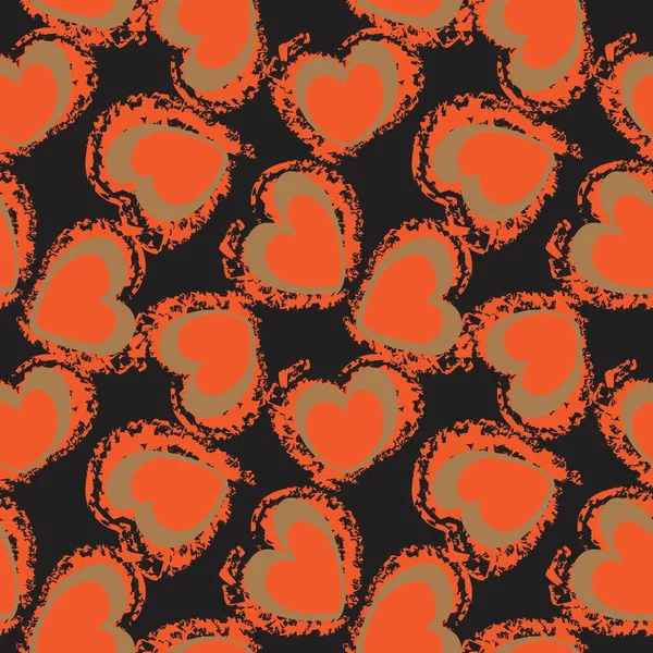 Corazón Naranja Forma Pincelada Sin Costuras Patrón Fondo Para Textiles — Vector de stock