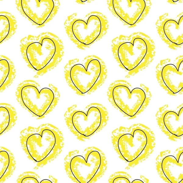 Jaune Coeur Forme Coup Pinceau Fond Motif Sans Couture Pour — Image vectorielle