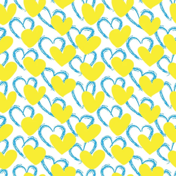 黄色心形笔触无缝图案背景为时尚纺织品 — 图库矢量图片