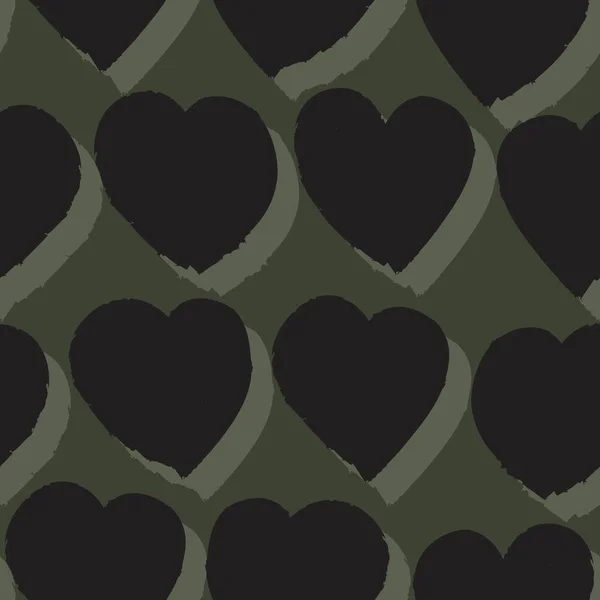 Verde Corazón Forma Pincelada Sin Costuras Patrón Fondo Para Textiles — Archivo Imágenes Vectoriales
