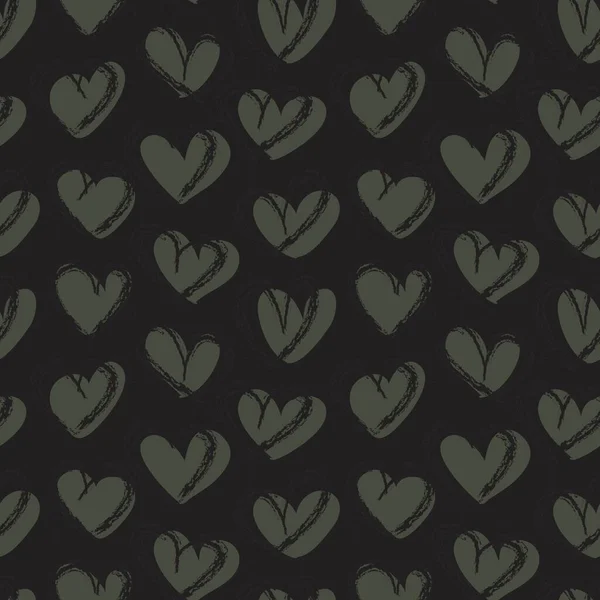 Green Heart Shaped Brush Stroke Seamless Pattern Background Fashion Textiles — Stock Vector