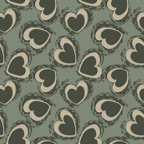 Verde Corazón Forma Pincelada Sin Costuras Patrón Fondo Para Textiles — Vector de stock