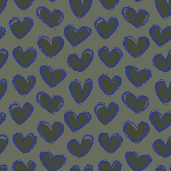 Verde Corazón Forma Pincelada Sin Costuras Patrón Fondo Para Textiles — Vector de stock