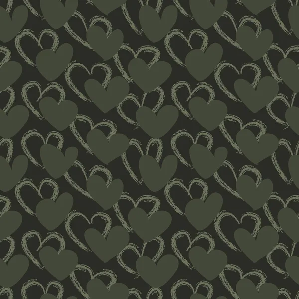 Green Heart Shaped Brush Stroke Seamless Pattern Background Fashion Textiles — Stock Vector