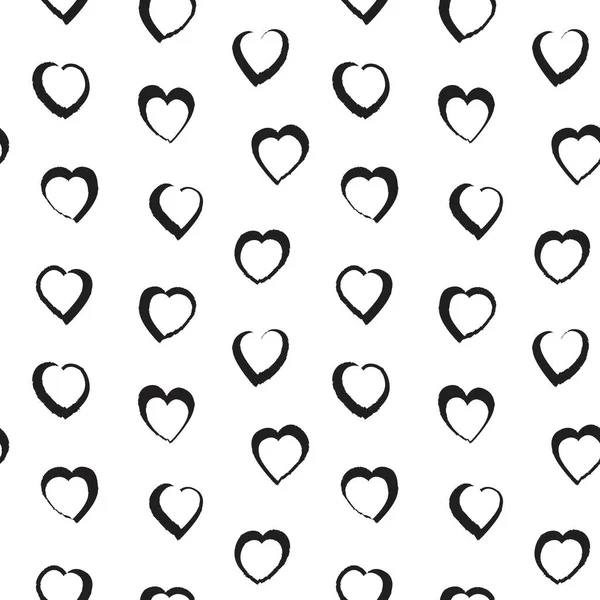 Noir Blanc Coeur Forme Coup Pinceau Fond Motif Sans Couture — Image vectorielle