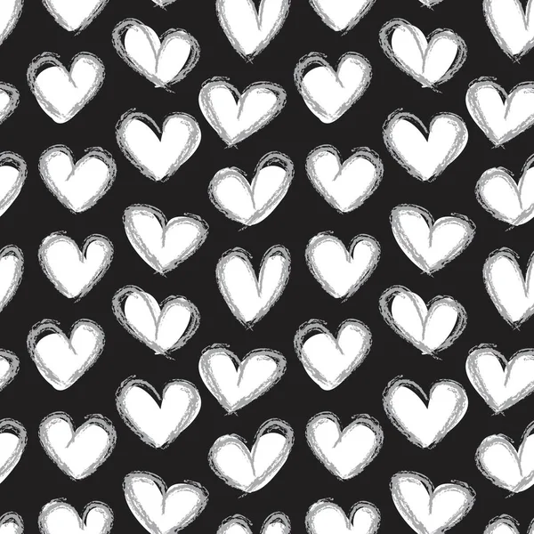 Schwarz Und Weiß Herzförmige Pinselstrich Nahtlose Muster Hintergrund Für Modetextilien — Stockvektor