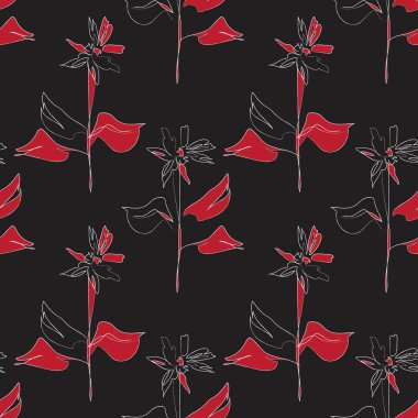 Moda baskıları, grafikler, arka planlar ve el sanatları için uygun kırmızı tropikal bitkisel bitki desenli arkaplan