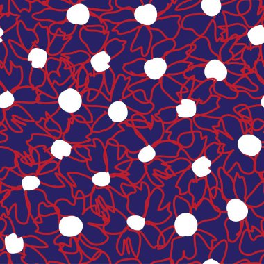 Kırmızı ve mavi bitkisel bitki örtüsü desensiz arka plan moda baskıları, grafikler, arka planlar ve el sanatları için uygun