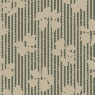 Moda tekstil ve grafikleri için çizgili arka planı olan yeşil, tropikal, dikişsiz bitki deseni.